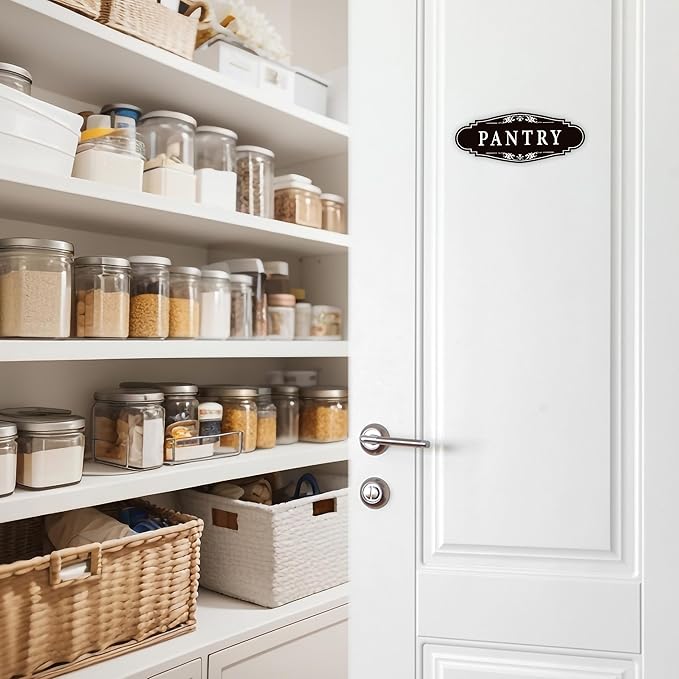 Pantry Door Sign Sticker for Kitchen, Self-adhesive Farmhouse Pantry Decor for Home，Waterproof Vinyl Food Storage Decals for House Area, Glass/Wooden Door, Restaurant （Black）