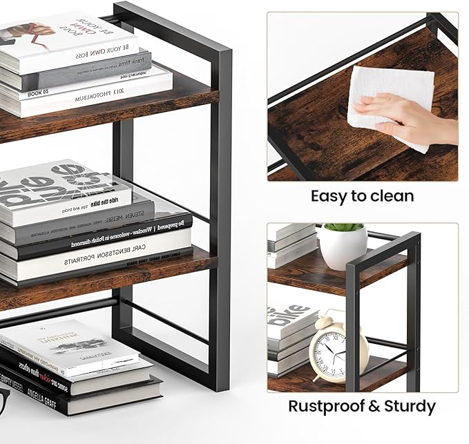 ART-GIFTREE Office Desk Shelf Organizer, Wood Desktop Bookshelf Supplies Storage Rack, Shelf for Top of Desk and Dresser (Brown-2 Tier)