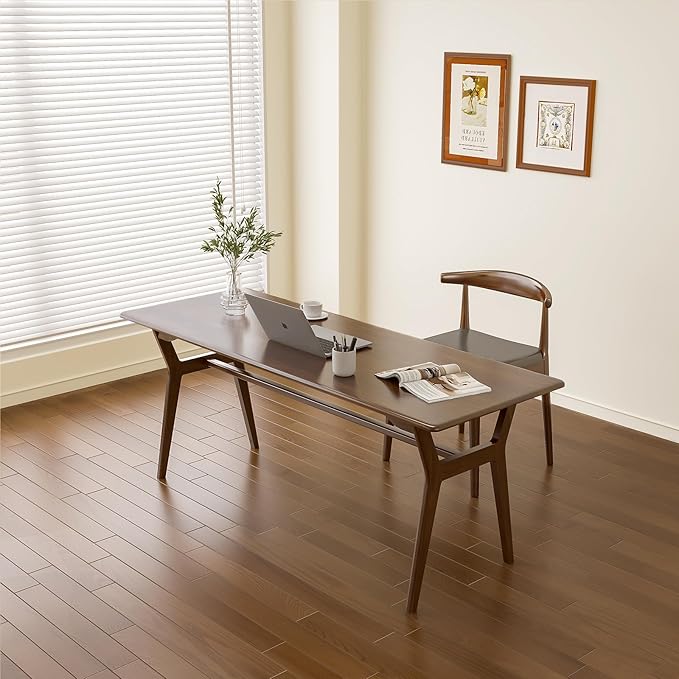 OSCHF Solid Wood Study Desk - 63" Double Long Computer Table for Home Office, 2-Person PC Workstation, Walnut