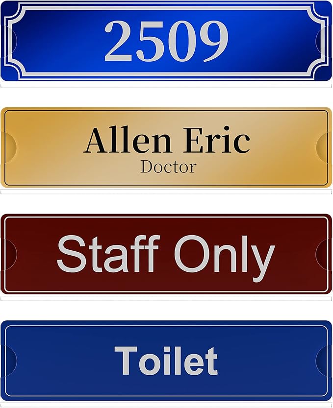 Richboom Acrylic Wall Name Plate Holder, 2x8 Inch, 10 Pack Clear Acrylic Sign Holder Frame with Adhesive Tapes, Door Plates for Home, Office, Classroom