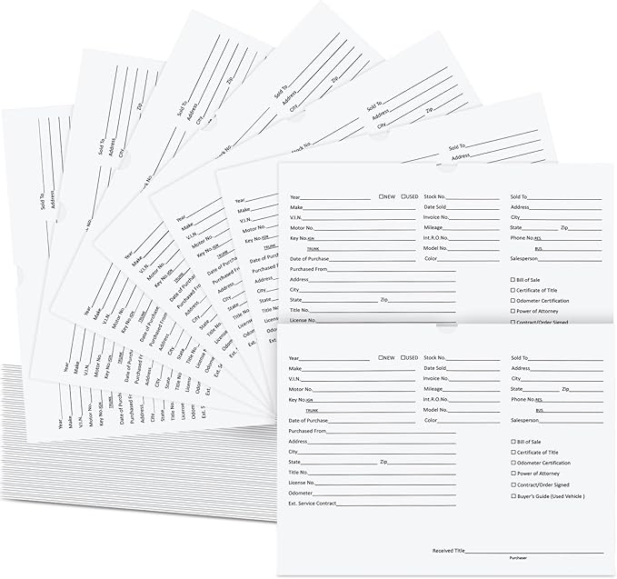 120 Pcs 9 x 12 In Vehicle Dealer Jackets for Car Sales 32lb Colored Printed Deal Envelopes Dealership Supplies File Jackets Automotive Folders for Car Dealerships (White)