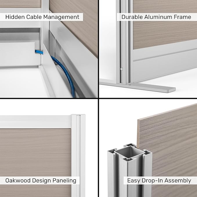 Stand Up Desk Store Oakwood Aesthetic Modular Walls | Room Divider Wall with Durable Woodgrain-Inspired Finish | Modular Office Partition Wall for Offices, Classrooms, and Coworking 70" W x 70" H