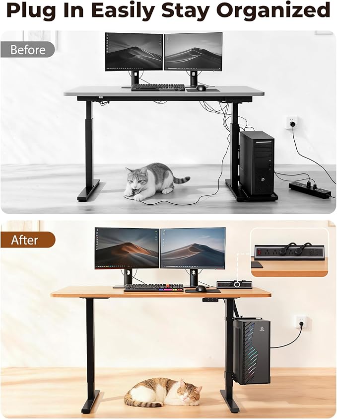 TOPSKY Dual Motor Electric Adjustable Standing Desk with CPU Holder & Power Outlet, Height-Adjustable Desk for Home Office, Workspace, and Gaming