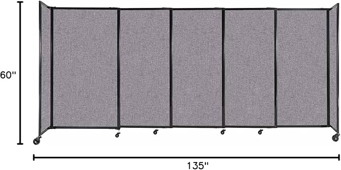 Versare Straightwall Sliding Portable Wall Partition | Freestanding Office Dividers | Locking Wheels | Temporary Room Separator | 11'3'' Wide x 5' Tall Cloud Gray Fabric Panels