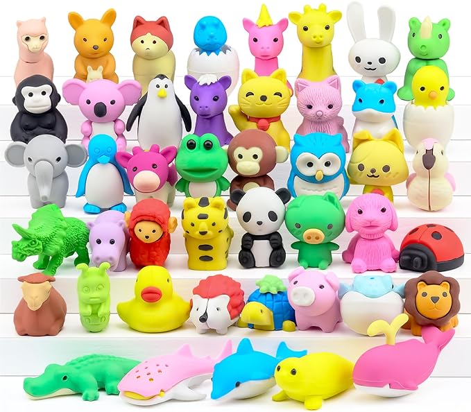 Gomimeor 45 Pcs Animal Erasers for Kids, Pencil Erasers Bulk, Cute Animal Erasers for Classroom Prizes and School Supplies, Assorted Colors