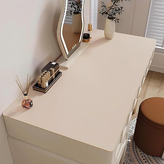 Bloss Extra Large Desk Mat 55" x 24", Non-Slip Dressing Table Cover Protector, Waterproof Student Study Desk Mat, PU Leather Computer Writing Desk Pad for Home Office and Decor - Beige