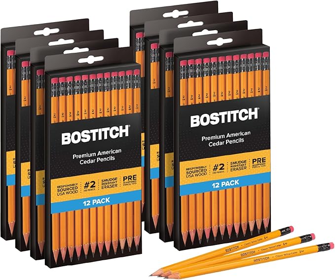 Bostitch Office Premium #2 Pencils, American Cedar Wood, Pre-Sharpened, HB Graphite, 96-Pack