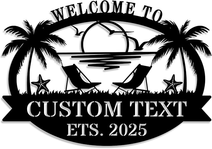 Custom Metal Coastal Beach House Welcome Sign, Personalized Patio and Pool Sign, Ocean Room Wall Art, Outdoor Coastal Decor