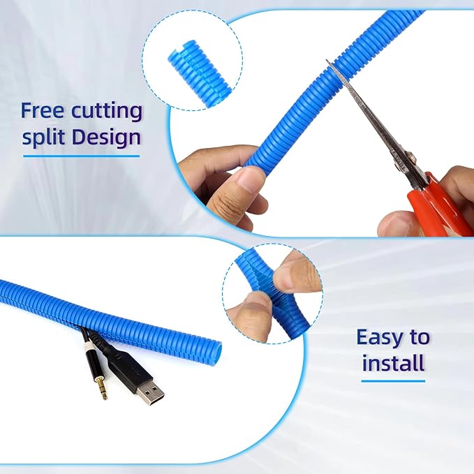 Split Wire Loom Tubing, 10,25ft Cord Protectors from Pets No Chew, Flexible Wire Covers Cord Protectors, Protective Split Cable Sleeve for Automotive Home Industrial Wires(Blue, 1.12inch-25ft)