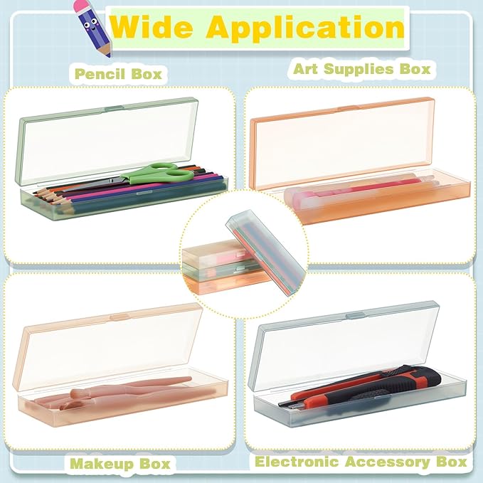 Fainne 24 Pcs Plastic Pencil Case Bulk Pencil Boxes Plastic Stationery Case Frosted Pen Box Pen Holder with Hinged Lid Snap Closure for Office(Single Layer,Morandi Colors,7.09 x 2.36 x 0.98 Inch)
