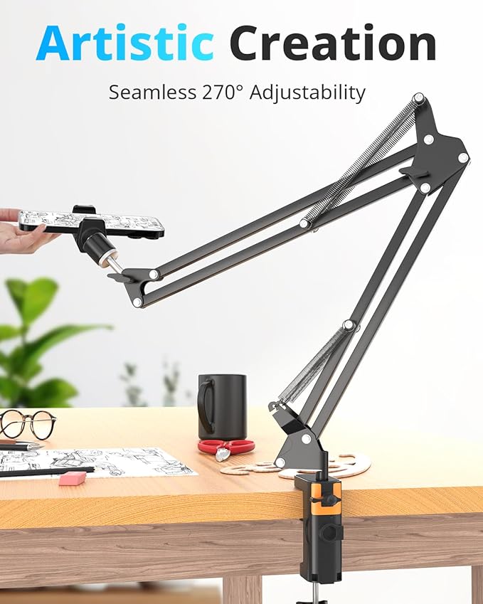 UBeesize Overhead Phone Mount, Flexible Webcam Arm with Phone Holder and Ball Head, Overhead Tripod for Phone Drawing Live Streaming Cooking Flat Photography
