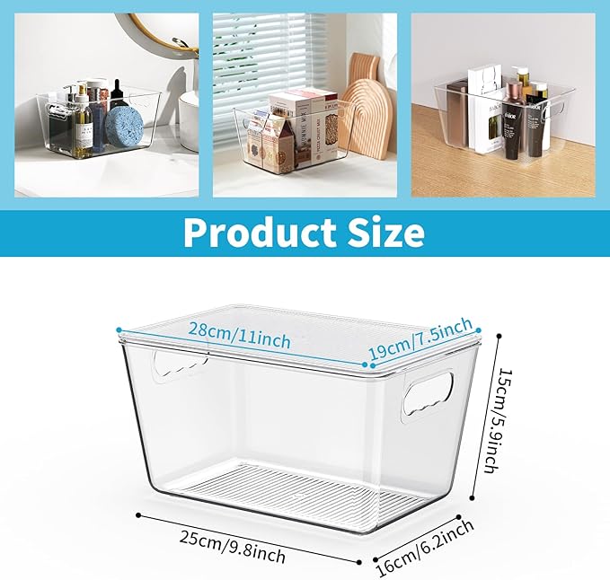 KJIXYUNG 6 Pack Clear Stackable Storage Bins with Lids, Large Plastic Pantry Organizers and Storage Containers for Kitchen Cabinet, Fridge, Closet, Bathroom - BPA-Free Home Organization Must Haves