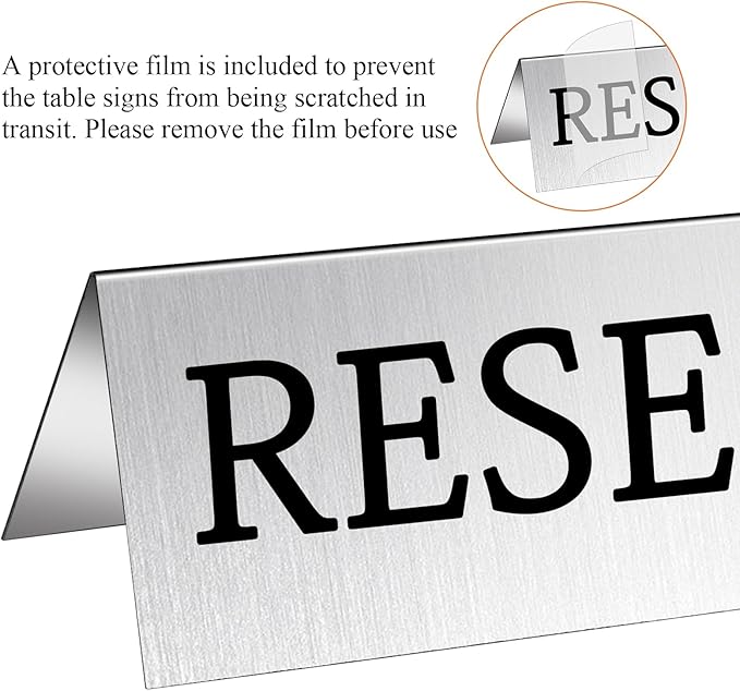 Milkary 30Pcs Metal Reserved Table Signs, Double Sided Reserved Seating Signs with Protect Film, Table Tent Stand Tents Reserved Sign for Wedding Restaurant Parties Ceremony 5.9 x 1.6 Inch Silver