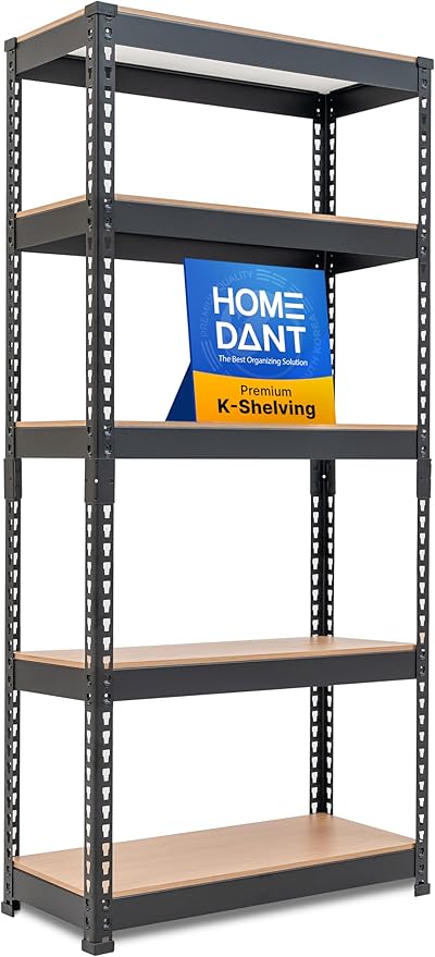 HOMEDANT 28" W 5 Tier Heavy Duty Garage Shelving Adjustable Metal Rack Storage Shelves Standing Shelf Unit Organizers Pantry Closet Black 1Pack