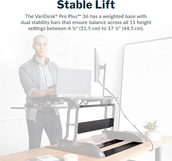 Vari VariDesk Pro Plus 36 - Adjustable Desk Converter with 11 Height Settings - Laptop Sit Stand Desk Riser for Home Office, Table Tops, Workspace - Fully Assembled with Spring Loaded Lift - Black