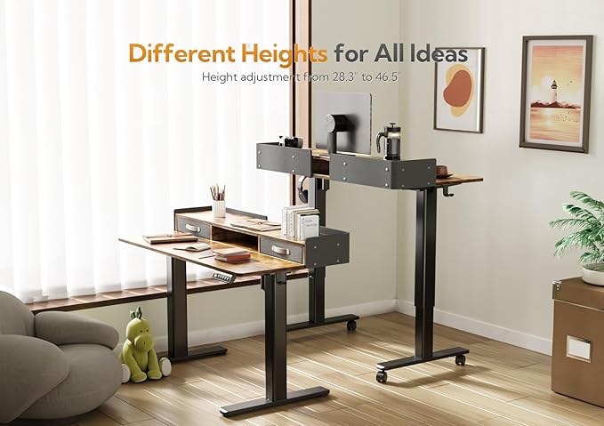 Claiks Standing Desk with Drawers, Stand Up Electric Standing Desk Adjustable Height with Storage Shelf and Splice Board, 48 Inch, Rustic Brown