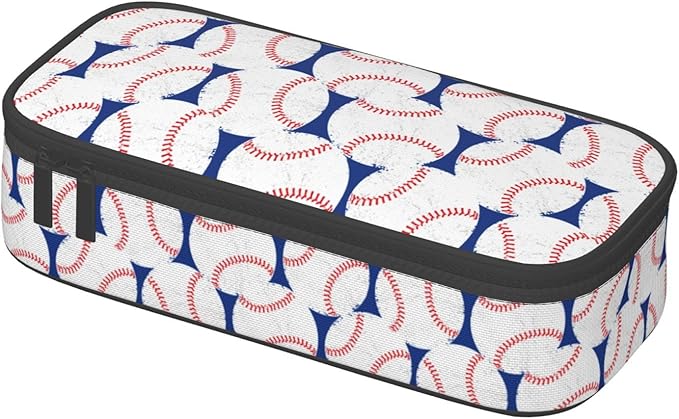 Baseball Blue White Ball Pencil Case Big Capacity Storage Pencil Pouch Stationery Bags With Zipper Portable Pen Holder Box Organizer For Boys Girls Teens Student College School Office Supplies