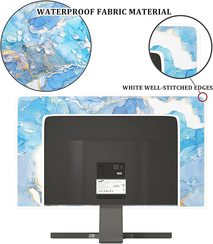 Baocicco Baby Blue Gold Marble Waterproof Screen TV Cover 58, 59, 60 Inch Modern Television Accessories TV LCD Fashion Weatherproof Screen TV Decorations for Tablet LED LCD OLED TVs