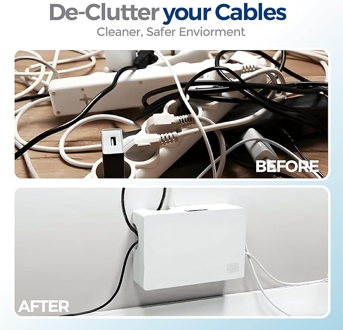 Kos Design Cable Management Box with Included Mounting Hardware – ABS Cord Organizer (12,7 x 7,8 x 4,5 in) | Heat-Tolerant Power Strip & Cable Storage | Wall-Mountable or Floor Use