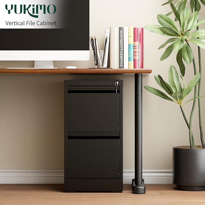 Yukimo 2 Drawer File Cabinet with Lock, Vertical File Cabinet with Lock, Locking File Cabinet Hanging Files for A4/ Legal/Letter, Require Assembly, White