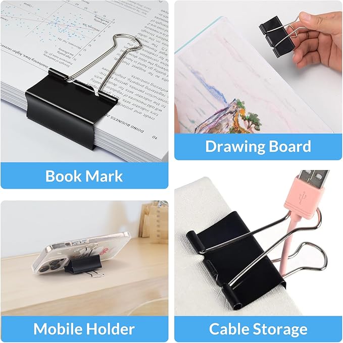 2 Inch 12 Pack Extra Large Binder Clips, Jumbo Paper Clips, Big Paper Clamps, Binder Clips Large Size for Home, School and Office Supplies