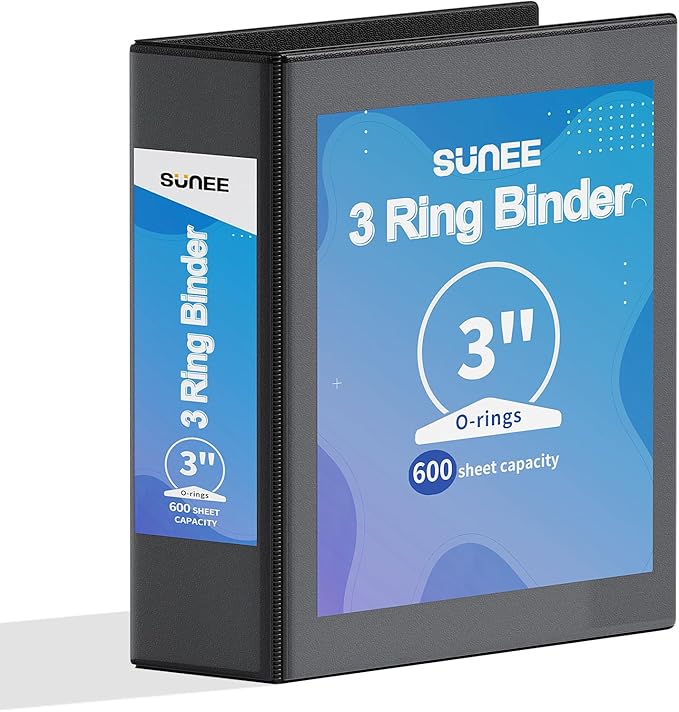 SUNEE 3 Ring Binder 3 Inch 1 Pack, Clear View Binder Three Ring PVC-Free (Fit 8.5x11 Inches) for School or Office Supplies, Black