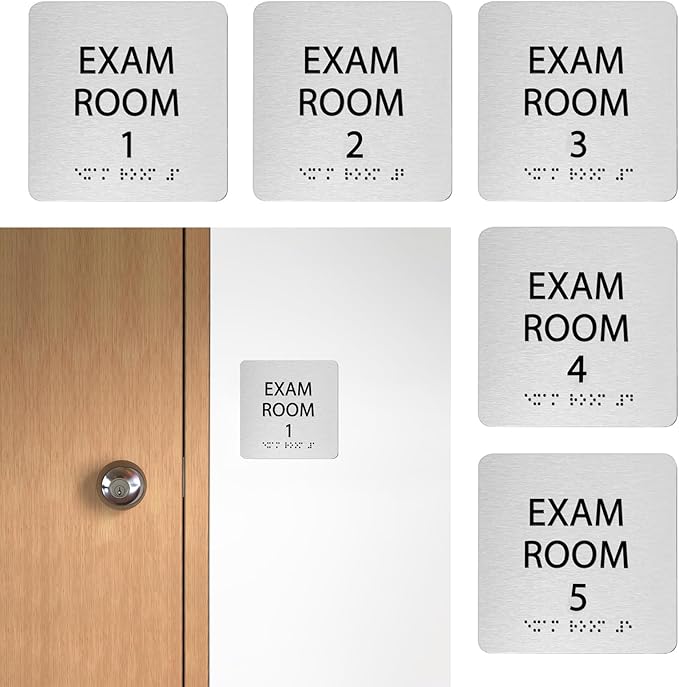 Exam Room Sign 6" x 6" Numbers 1-5 with Braille and Tactile Identification Signs Numbers for Apartment Offices Educational Institution Directional Assistance Test Center Elevator Sign Door Number Signs