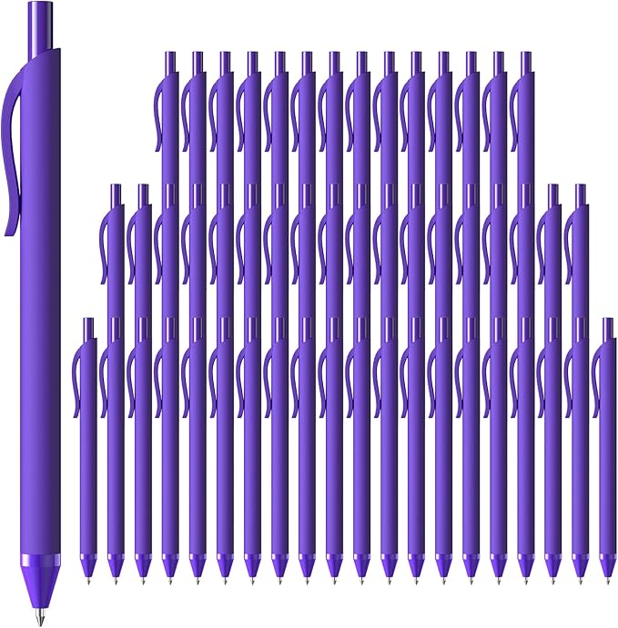 JIMMIDDA 52 Pcs Pens Bulk - 1.0MM Ballpoint Pens Purple Ink | Medium Point Smooth Writing, No Bleed Retractable Ball Point Pen for Office School (Purple - 52Pcs)