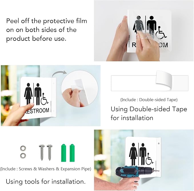 Faittoo Restroom Sign, Bathroom Signs, 4 Pack 6 x 6 Inches Acrylic Sign, for Office or Business Bathroom and Toilet Door or Wall Decor, Indoor Outdoor Use (Men and women with Handicap)