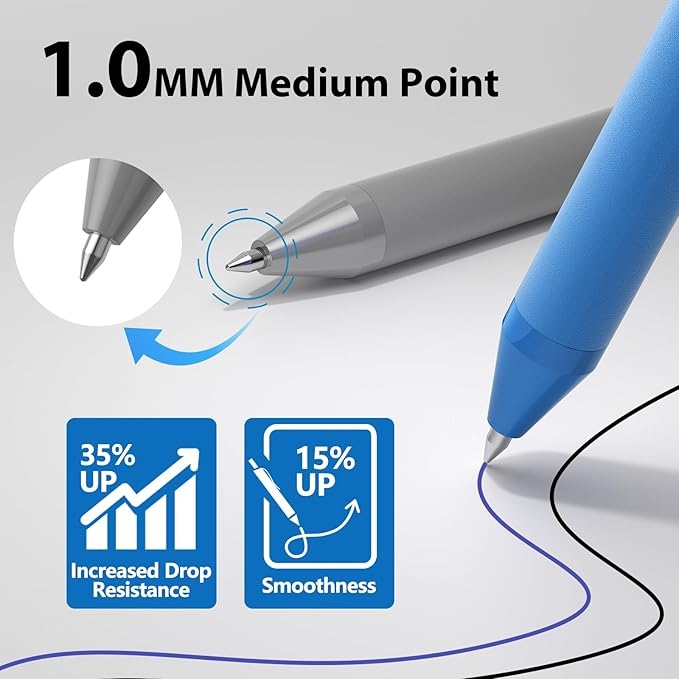 JIMMIDDA Pens Bulk, 107 Pack Ballpoint Black & Blue Ink, 1.0MM Medium Point Wholesale Retractable for Smooth Writing, Quick Drying No Bleed Journaling for Office School Supplies Home Work