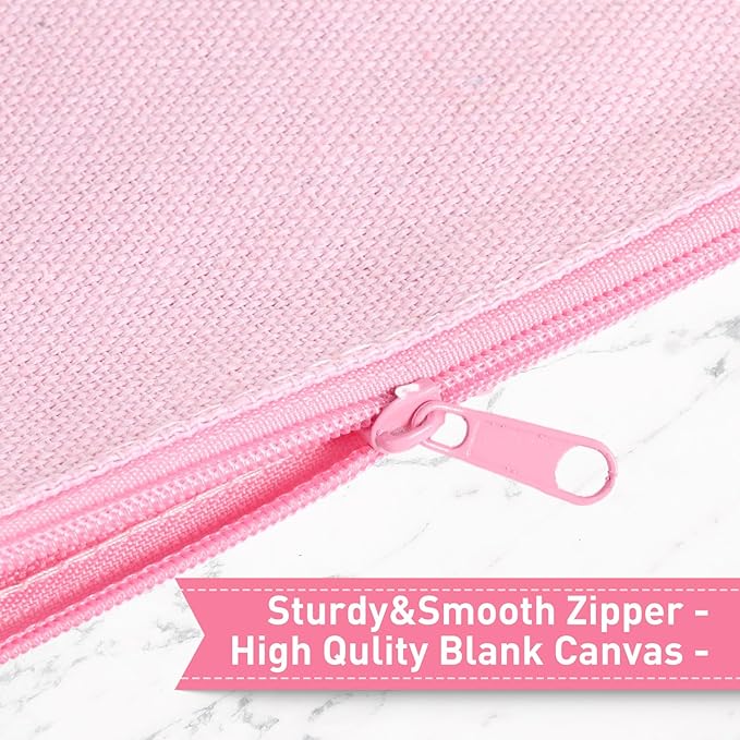 Reginary 80 Pack Canvas Zipper Makeup Bags Bulk Pencil Pouches Blank DIY Craft Canvas Cosmetic Bag Pouch with Zipper for Makeup Cosmetic Toiletry Stationary Storage(All Pink)