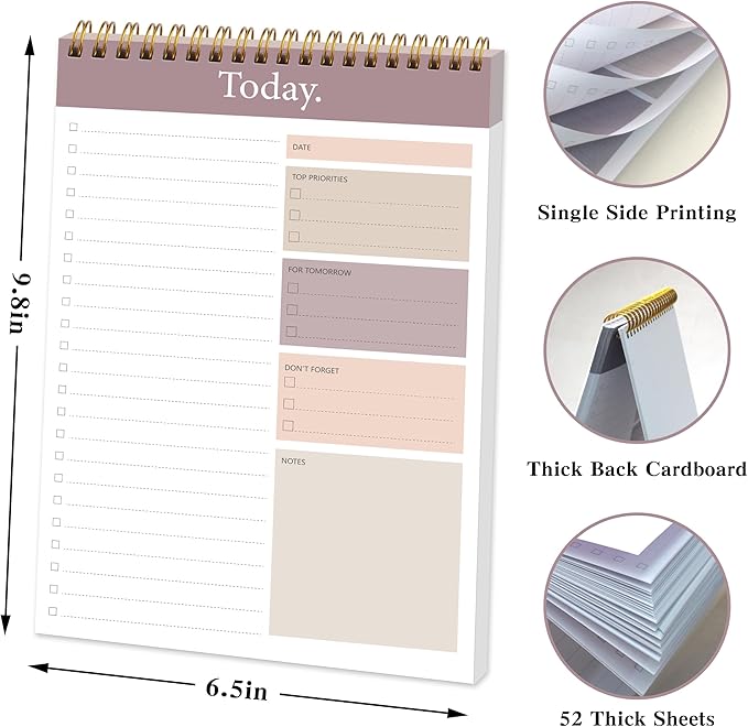To Do List Notepad - Daily Planner Notepad Undated 52 Sheets Tear Off, 6.5" x 9.8" Checklist Productivity Organizer with Hourly Schedule for Tasks(3 Pack)