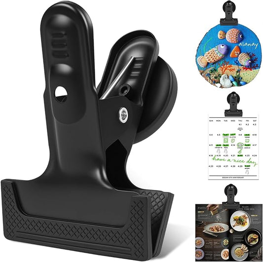 joaoxoko 3 Pack Heavy Duty Magnetic Clips 1.5 Inch Opening with Anti-Scratch Pads,Alloy Steel Rustproof Clip Securely Grip Tools, Flags, Blueprints for Home Office, Artist Studio (Black 3pcs)