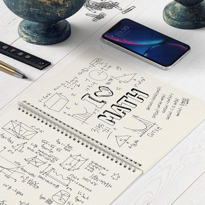 AHGXG A5 Graph Paper Notebook Spiral (3-Pack) Spiral Journal 5.7"x 8.3", Quad Ruled, with Thick 100gsm Square Grid Paper,80 Sheets Per Pack