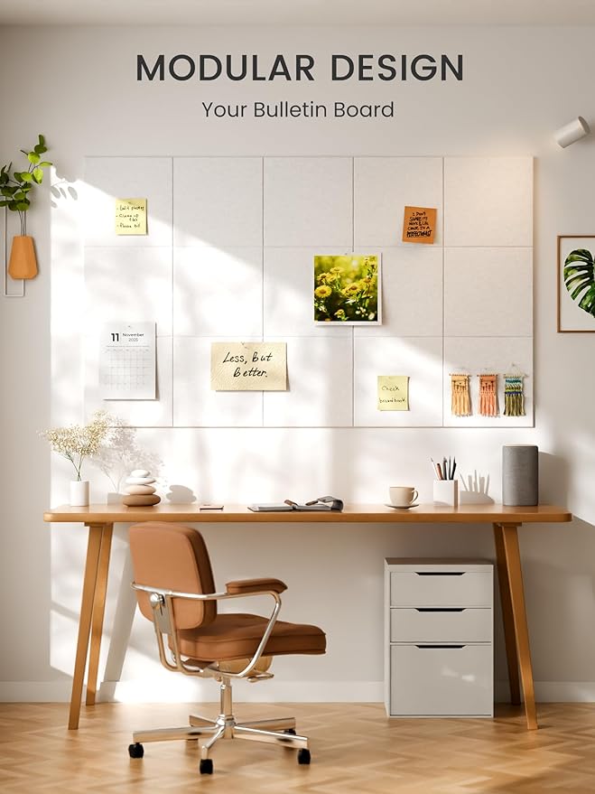 Bumusty Large Cork Board 47"x35" Alternative - 12 Pack Felt Wall Tiles with 70 Safe Removable Adhesive Tabs, 30 Pushpins, Cork Boards for Walls Pin Board Bulletin Board Office Decor (Milky White)