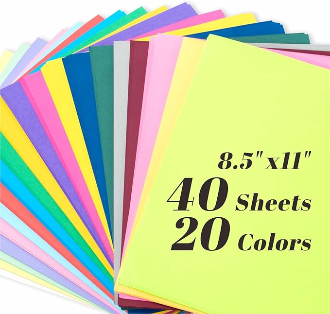 Keketer 40 Sheets Colored Cardstock 20 Assorted Colors, 65lb/180gsm 8.5" x 11" Card Stock Paper, Colorful Cardstock for Printing, Card Making, Scrapbooking, DIY Crafts