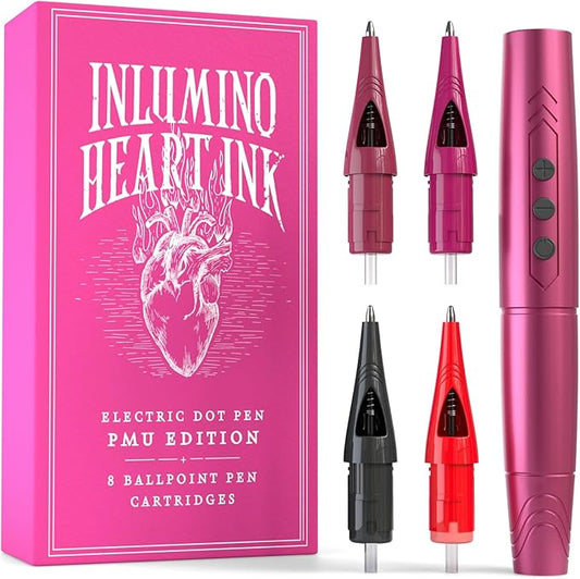 PMU Practice Pen – Wireless Precision Training Tool with 8 Ballpoint Cartridges – for Practicing Eyebrow, Lip, and Eyeliner Design Techniques on Paper – Includes 2 Batteries & Magnetic Case