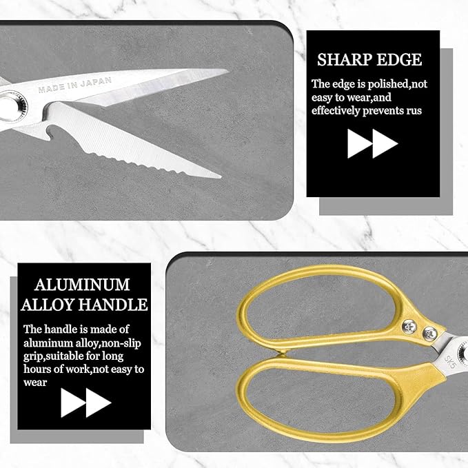 Kitchen Scissors All purpose, Have duty Stainless Steel Cooking Shears for Cutting Meat, Chicken,Poultry, Fish, Herbs, Seafood Scissors with Comfort Grip gold