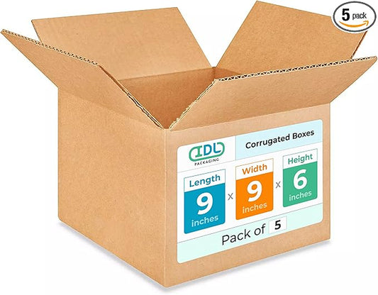 Small Moving & Shipping Boxes 9 x 9 x 6 inches (5-Pack) - Extra Strength 200 lb vs Regular - Corrugated Packing Boxes for Delivery - Cardboard Moving Box - Moving Supplies Box by IDL Packaging