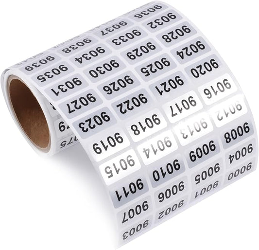 9001-10000 Consecutive Number Inventory Stickers Self Adhesive Waterproof Labels Office Warehouse Numbering Classification Black Printing on Silver Sticker 0.79 x 0.38 Inch