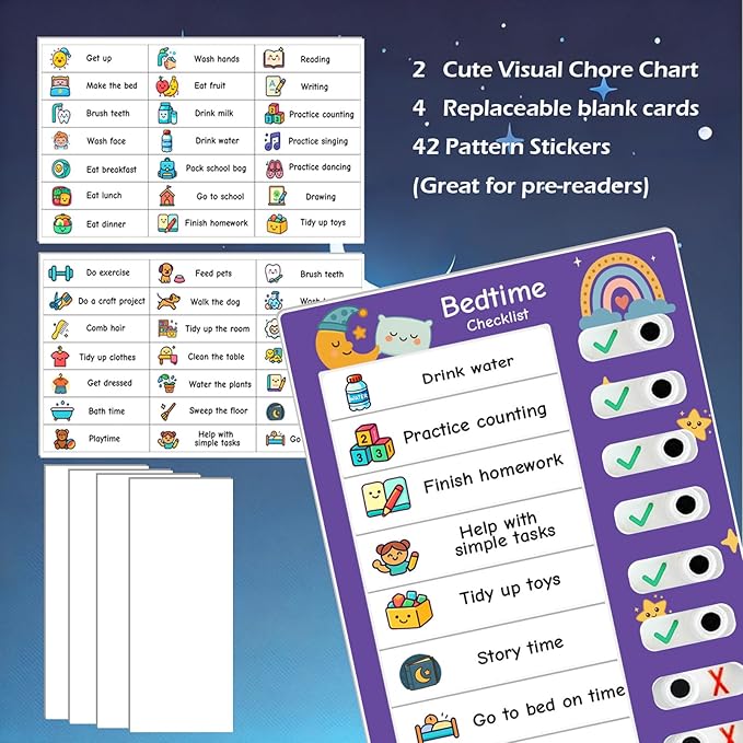 2PCS Magnetic Visual Chore Chart for Kids, Schedule Checklist for Kids, Kids to Do Task (1 Morning Checklist Boards, 1 Bedtime Checklist Boards) (Pink)