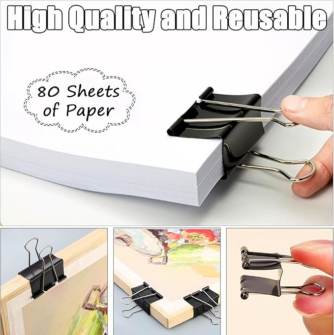 300 Pcs Medium Binder Clips Bulk 1.25 Inch Heavy Duty Paper Clamps Black Metal Binding Med Clips Office Supplies for Teachers Business