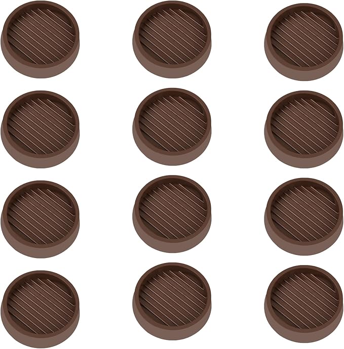 VOCOMO 2X2 Round Rubber Caster Cups, Non Slip Furniture Pads, Anti-Slip Gripper, Anti Skid Furniture Feet, Anti Slide Floor Protector for Bed Couch Table Chair Stoppers (Brown, 12 Pack)