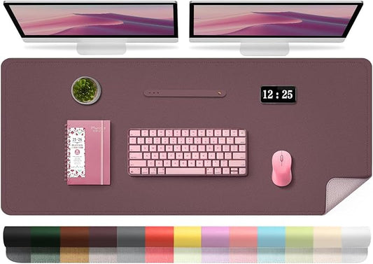 Large Desk Pad, 47.2'' x 23.6'', Computer Mat for Desk, Leather Desk Pad Protector, Suede Base Desk Blotter, Non-Slip Office Desk Mat, Waterproof Desk Writing Pad for Office and Home Dark Purple