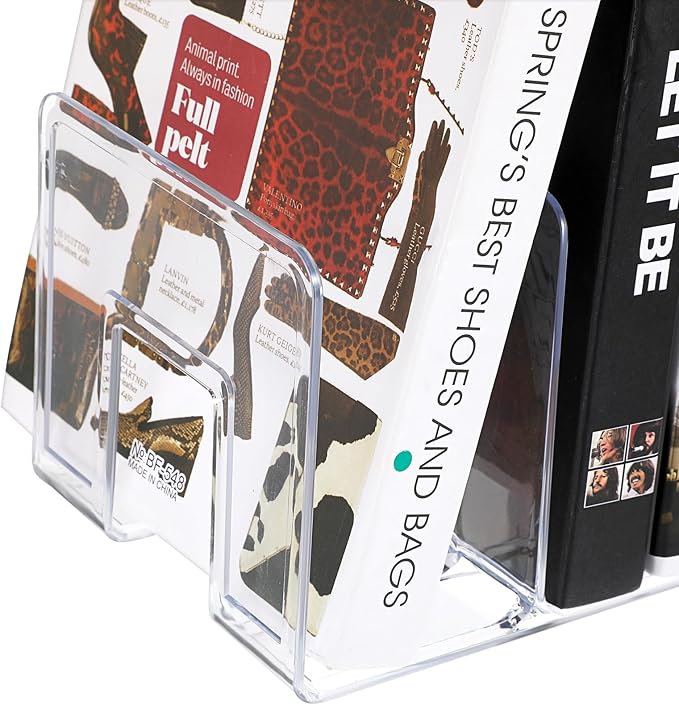 Lemecima 4 Pack Acrylic File Sorter, 4-Section Clear Desktop File Folder Holder Organizer, Thick Office Storage Stand Rack for Book, Envelopes, Mail, Document, Notebook, Binder, Purse, Clutch Divider