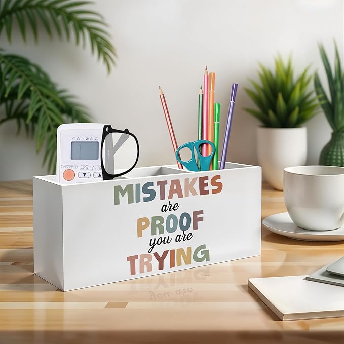 Exqcom Boho Mental Health Pen Pencil Holder, Therapy Office Decor, Mistakes Are Proof That You Are Trying Pencil Pen Holder Organizer for Classroom Therapist Counselor Office Desk Accessories