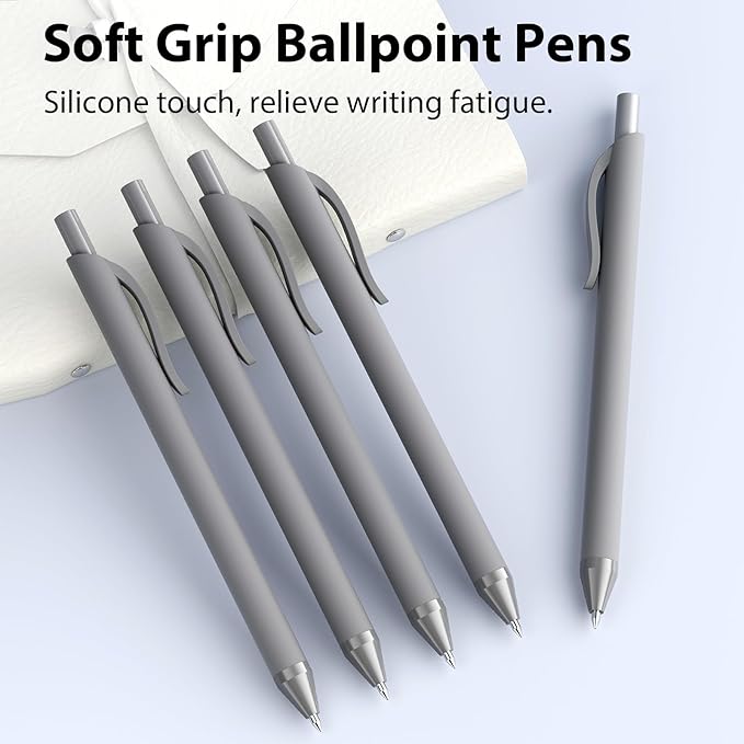 JIMMIDDA Ballpoint Pens Bulk - 107 Pcs Black Ink Pens in Bulk | 1.0 Medium Point Smooth Writing, Retractable No Bleed Ball Point Pen for Men Women (Gray Barrel)