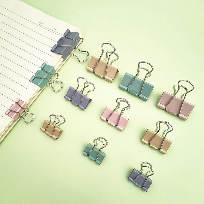 76 Pcs Colored Binder Clips Paper Clamps Assorted Sizes Small Medium Large Colorful Binder Clips for Office Supplies Set