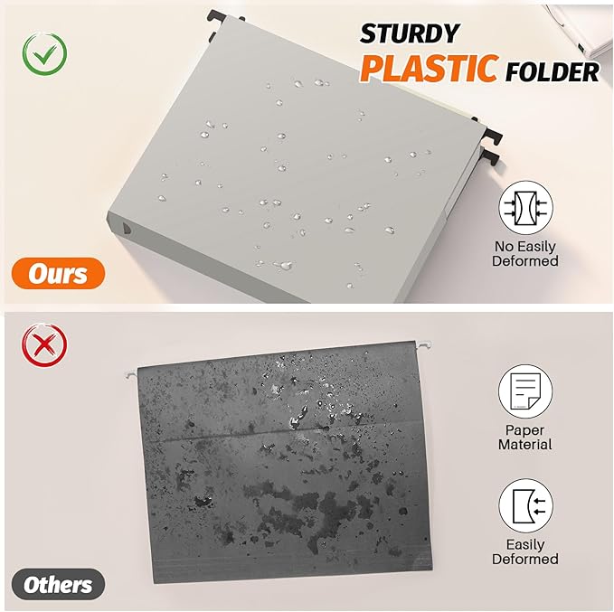 Shutex Extra Capacity Plastic Hanging File Folders,12 Pack Reinforced Expanding Hang Folder Letter Size,Accordian Pocket,Heavy Duty 2 Inch Expansion, Hard Hanging Folder Organizer for Office Home,Grey