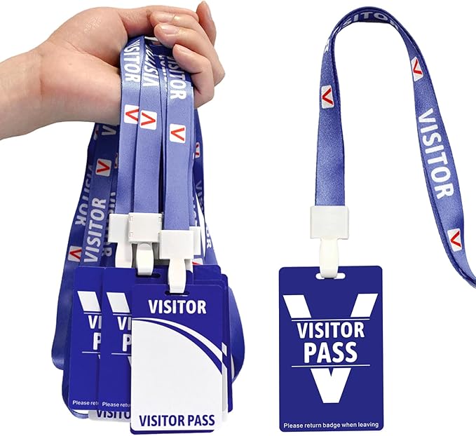 Visitor Badge Lanyards Volunteer Badge Holder with Clips (25 pcs) - Reusable Temporary ID Pass for Office, School, Events PVC Plastic Security Cards for Exhibition Guest by OSTENBIG (Blue)